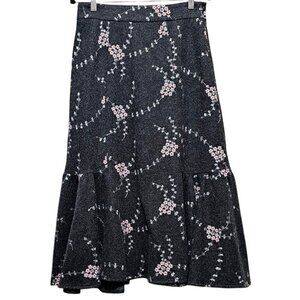 Floral Embroidered Dark Gray Midi Skirt With Ruffled Hem By S-ORY Size S